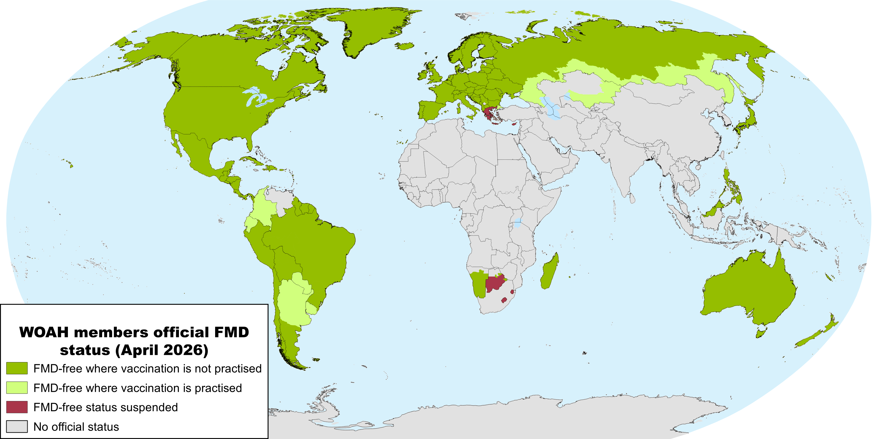 WOAH members official FMD status, November 2025